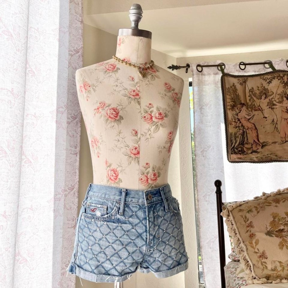 y2k micro mini‎ rhinestone jean shorts